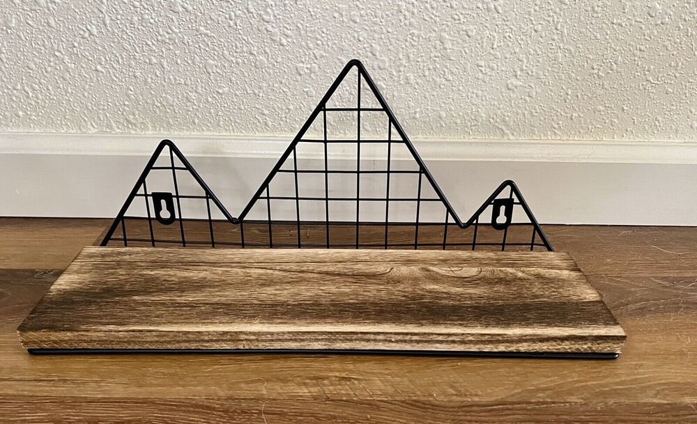 Floating Shelf Rustic Wood Display Storage Shelf with Metal Wire Mounatins NEW